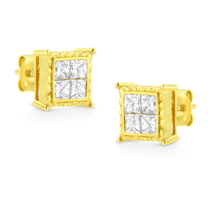 Princess-Cut Diamond Square Stud Earrings in 14K Yellow Gold, photo 7