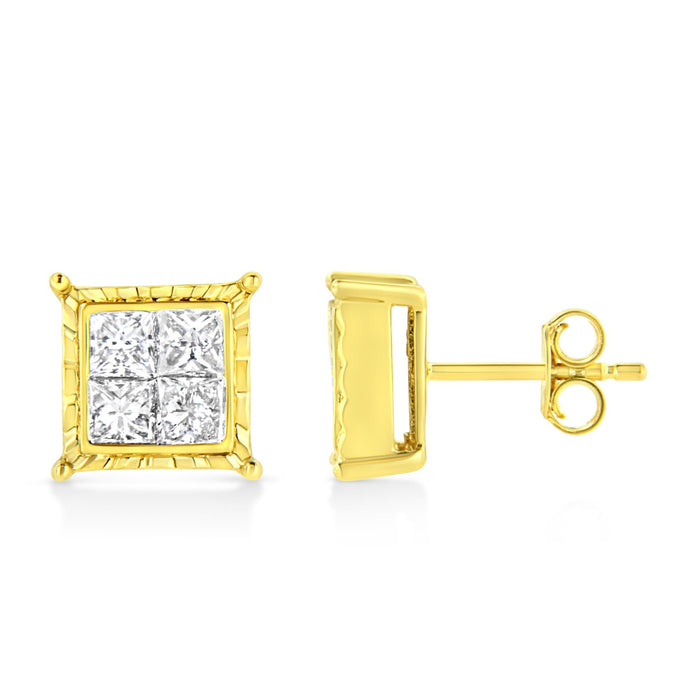 Princess-Cut Diamond Square Stud Earrings in 14K Yellow Gold, photo 9