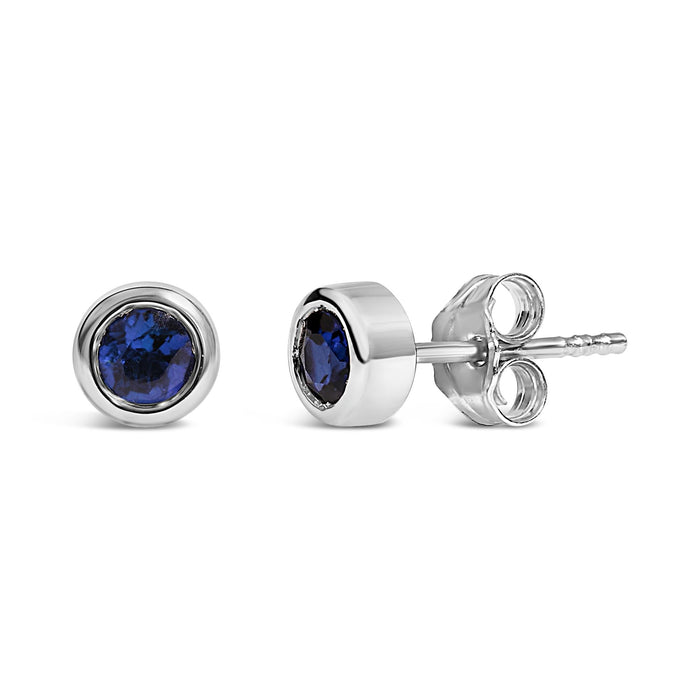 Bezel-Set 3.5mm Created Gemstone Solitaire Stud Earrings in Sterling Silver, photo 6