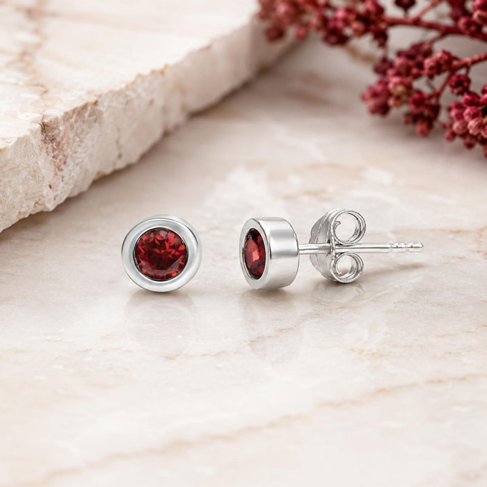 Bezel-Set 3.5mm Created Gemstone Solitaire Stud Earrings in Sterling Silver, photo 17