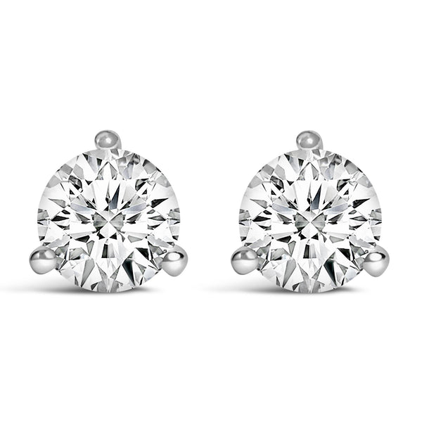 Aretes de botón solitario martini de 3 garras con diamantes redondos cultivados en laboratorio en oro de 14K, foto 2