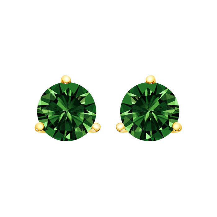 Aretes de botón solitarios con engaste martini de 3 garras y diamantes verdes cultivados en laboratorio en oro de 14K, foto 1