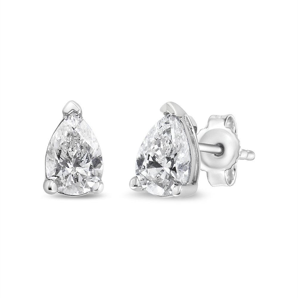 Pear Shape Solitaire Lab-Grown Diamond Stud Earrings in 14K White Gold, photo 1