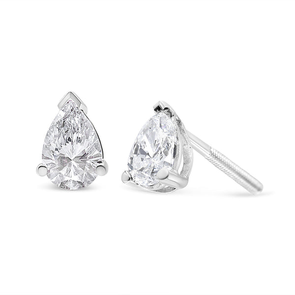 Pear Shape Solitaire Lab-Grown Diamond Stud Earrings in 14K White Gold, photo 2