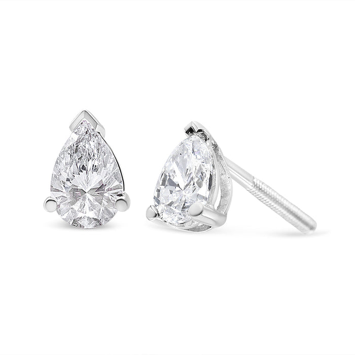 Pear Shape Solitaire Lab-Grown Diamond Stud Earrings in 14K White Gold, photo 2