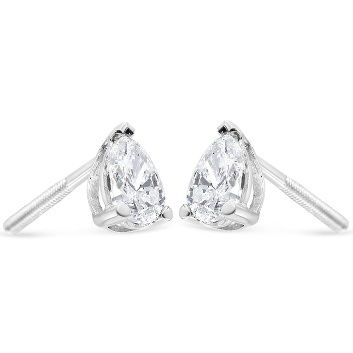 Pear Shape Solitaire Lab-Grown Diamond Stud Earrings in 14K White Gold, photo 12