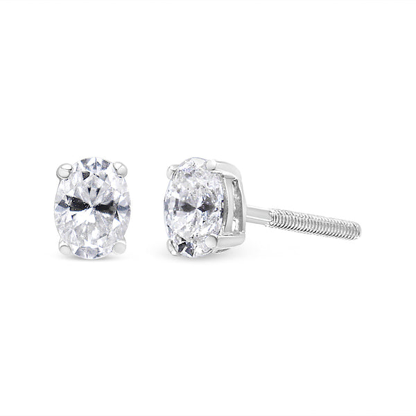 Lab-Grown Oval Solitaire Diamond Stud Earrings in 14K White Gold, photo 1