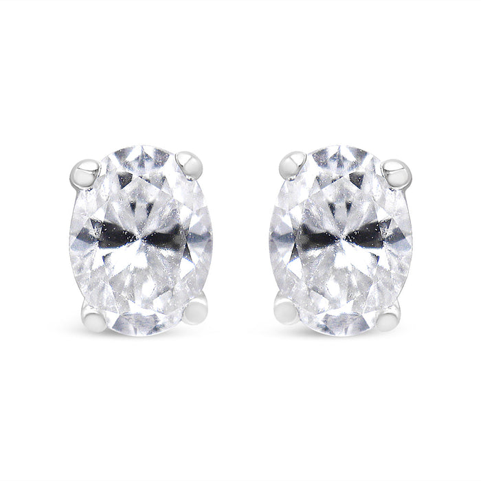 Aretes de botón solitarios con diamantes ovalados cultivados en laboratorio en oro blanco de 14K, foto 3