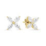 Aretes de botón de hoja floral de 8 piedras con diamantes talla marquesa en oro de 14K, foto 4