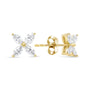 Aretes de botón de hoja floral de 8 piedras con diamantes talla marquesa en oro de 14K, foto 10
