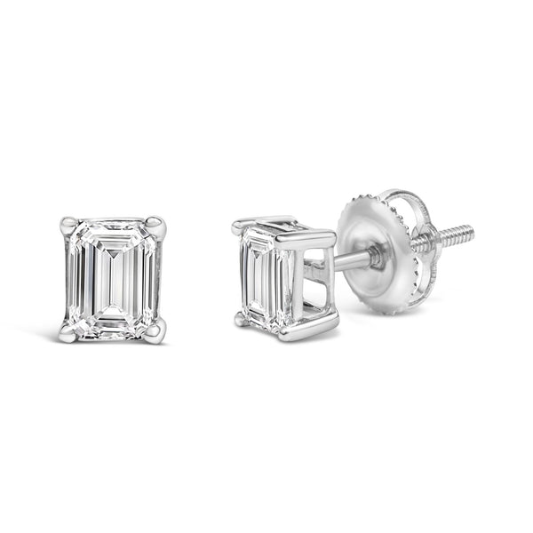 Emerald-Cut Lab-Grown Diamond Solitaire Stud Earrings with Screw Backs in 14K Gold, photo 2