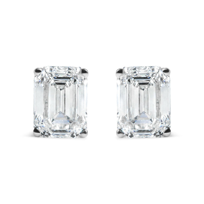 Aretes de botón solitarios con diamantes talla esmeralda cultivados en laboratorio de 2 ct. p.t. en oro blanco de 14K, foto 1
