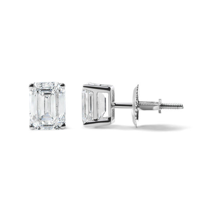 Aretes de botón solitarios con diamantes talla esmeralda cultivados en laboratorio de 2 ct. p.t. en oro blanco de 14K, foto 4