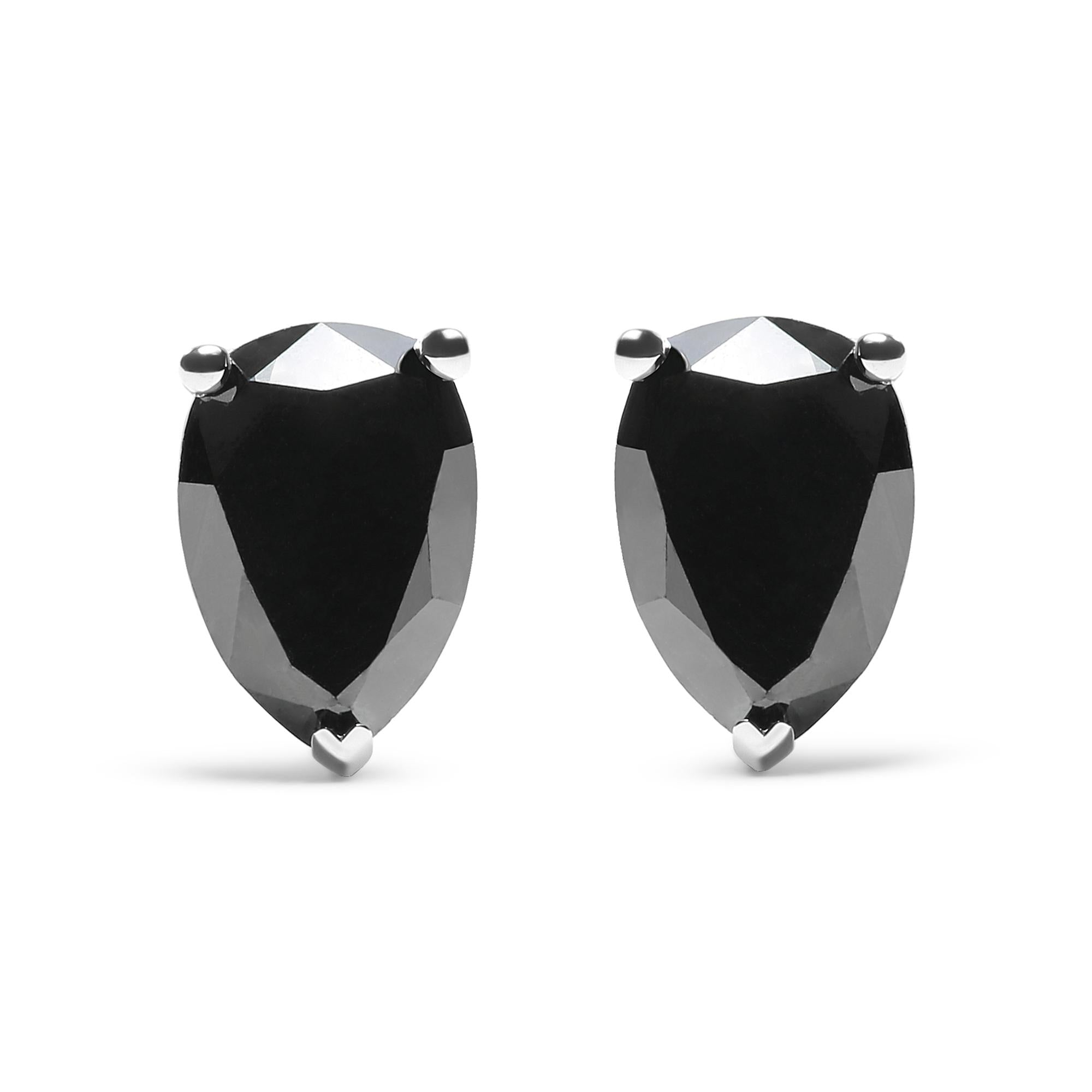 Aretes de botón con diamantes negros tratados talla pera de 2 ct. p.t. en oro blanco de 14K, foto 1