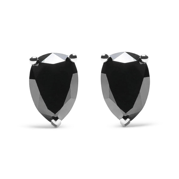 Aretes de botón con diamantes negros tratados talla pera de 2 ct. p.t. en oro blanco de 14K, foto 1