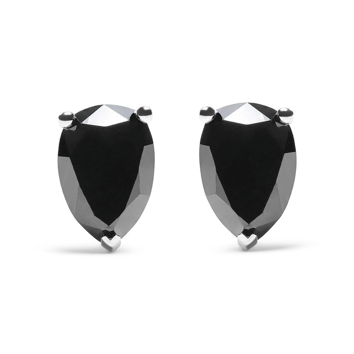 Aretes de botón con diamantes negros tratados talla pera de 2 ct. p.t. en oro blanco de 14K, foto 1