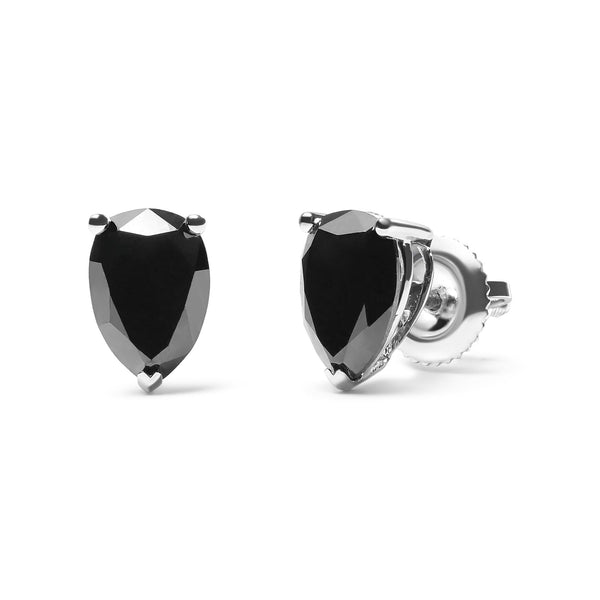 Aretes de botón con diamantes negros tratados talla pera de 2 ct. p.t. en oro blanco de 14K, foto 2