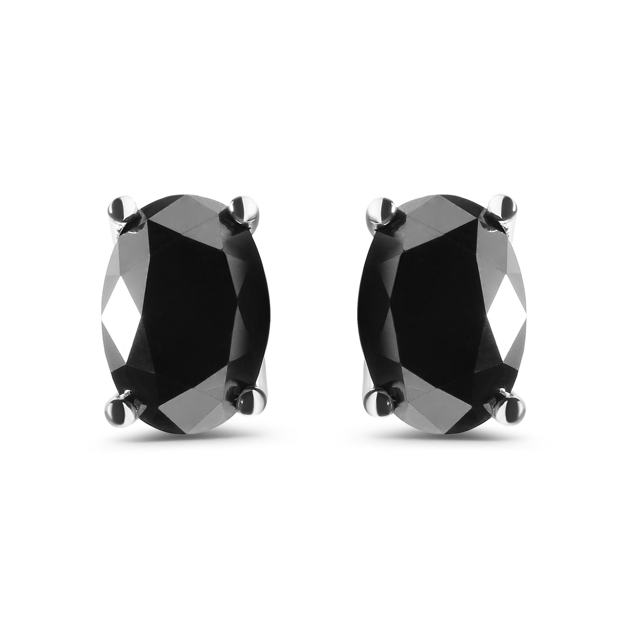 3 Ct. T.W. Oval-Cut Treated Black Diamond Solitaire Stud Earrings in 14K White Gold, photo 1