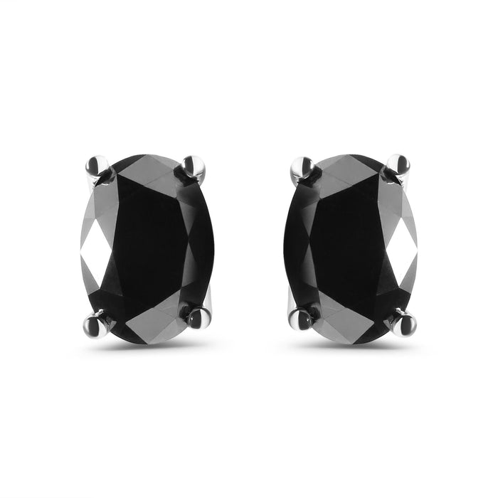 3 Ct. T.W. Oval-Cut Treated Black Diamond Solitaire Stud Earrings in 14K White Gold, photo 1