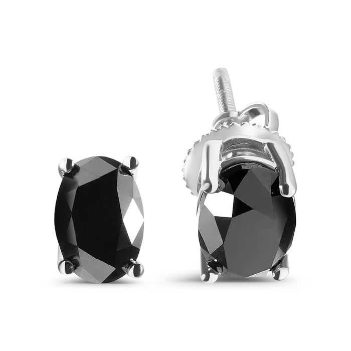 3 Ct. T.W. Oval-Cut Treated Black Diamond Solitaire Stud Earrings in 14K White Gold, photo 2