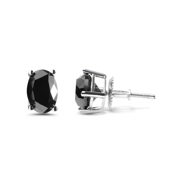 3 Ct. T.W. Oval-Cut Treated Black Diamond Solitaire Stud Earrings in 14K White Gold, photo 4