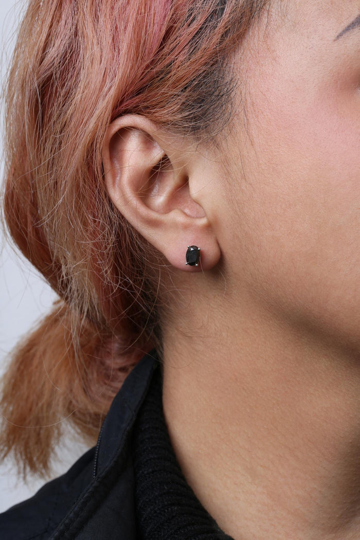 3 Ct. T.W. Oval-Cut Treated Black Diamond Solitaire Stud Earrings in 14K White Gold, photo 3