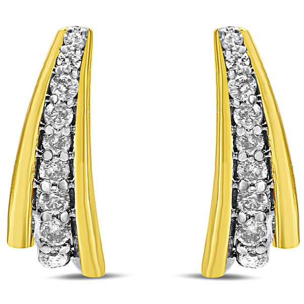 Aretes de aro Huggie graduados con diamantes redondos de 0.50 ct. p.t. en plata de ley bañada en oro amarillo de 10K, foto 2