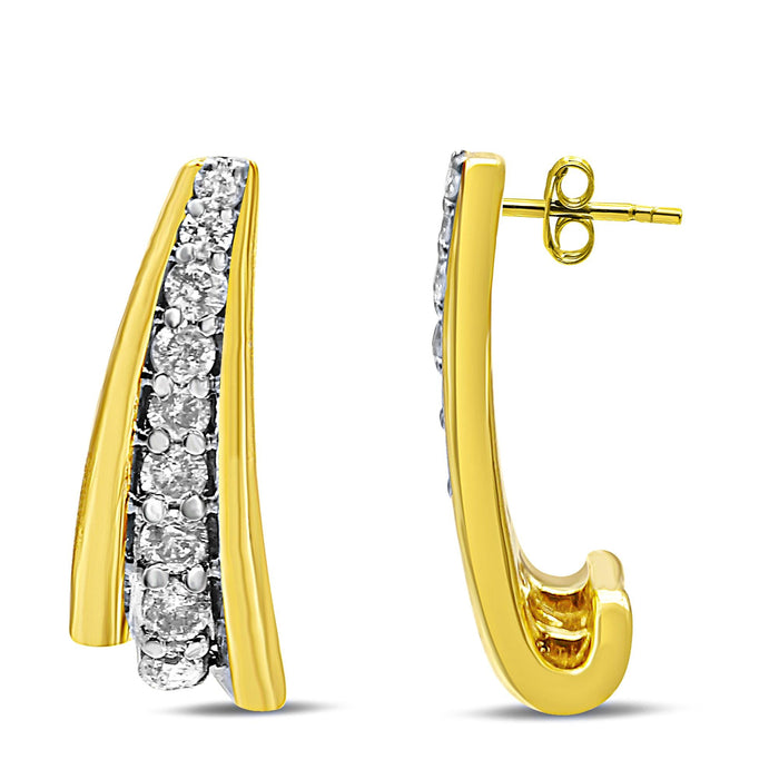 Aretes de aro Huggie graduados con diamantes redondos de 0.50 ct. p.t. en plata de ley bañada en oro amarillo de 10K, foto 4