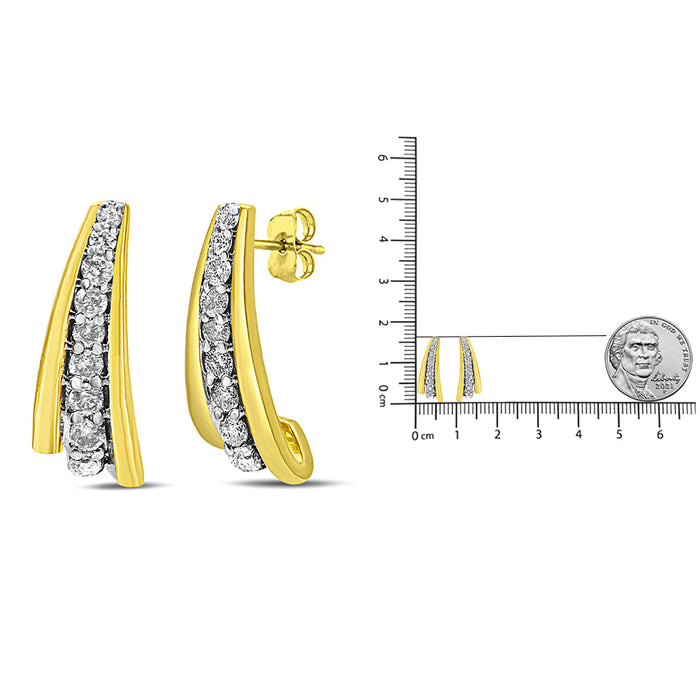 Aretes de aro Huggie graduados con diamantes redondos de 0.50 ct. p.t. en plata de ley bañada en oro amarillo de 10K, foto 5