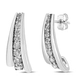 Aretes de aro Huggie graduados con diamantes redondos de 1 ct. p.t. en plata de ley