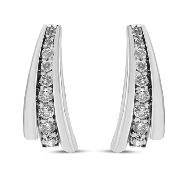 Aretes de aro Huggie graduados con diamantes redondos de 1 ct. p.t. en plata de ley, foto 2