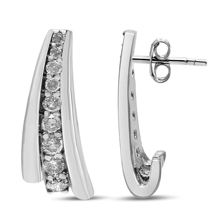 Aretes de aro Huggie graduados con diamantes redondos de 1 ct. p.t. en plata de ley, foto 4