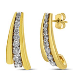 Aretes de botón Huggie graduados con diamantes redondos de 1 ct. p.t. en plata de ley bañada en oro amarillo de 10K