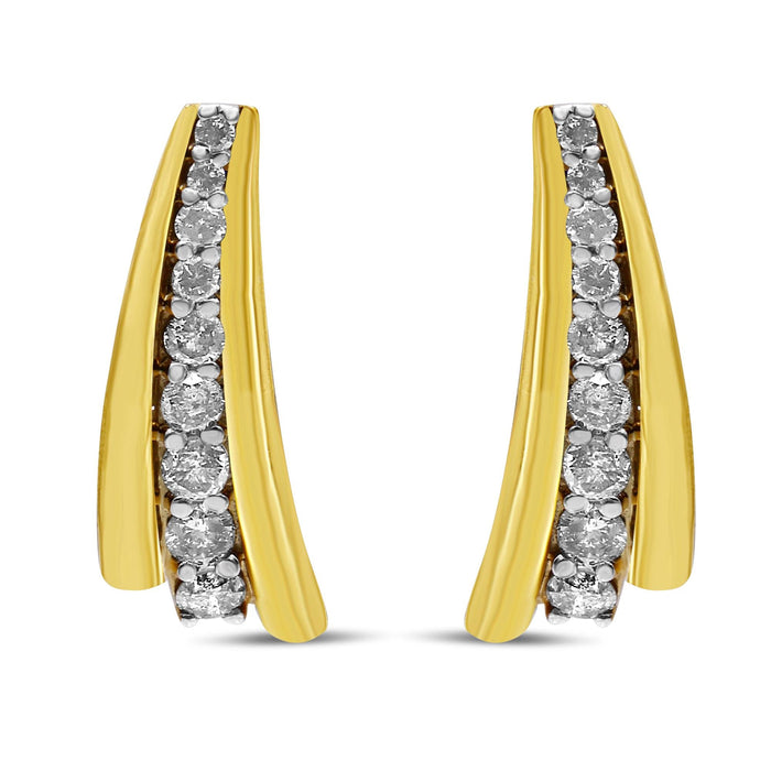 Aretes de botón Huggie graduados con diamantes redondos de 1 ct. p.t. en plata de ley bañada en oro amarillo de 10K, foto 2