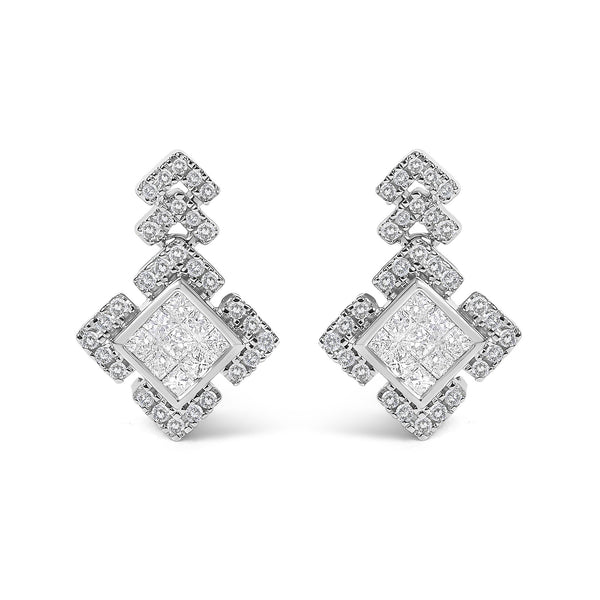 3/5 Ct. T.W. Princess Diamond Geometric Drop Earrings in 10K White Gold, photo 1