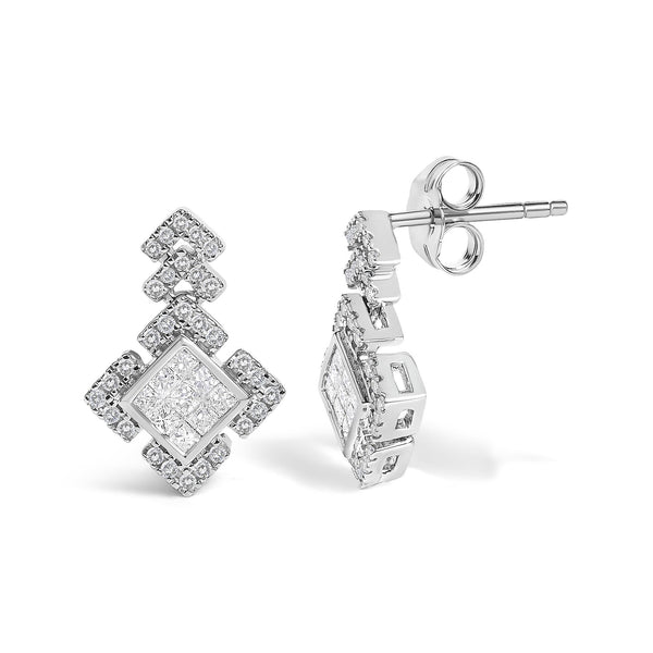 3/5 Ct. T.W. Princess Diamond Geometric Drop Earrings in 10K White Gold, photo 2