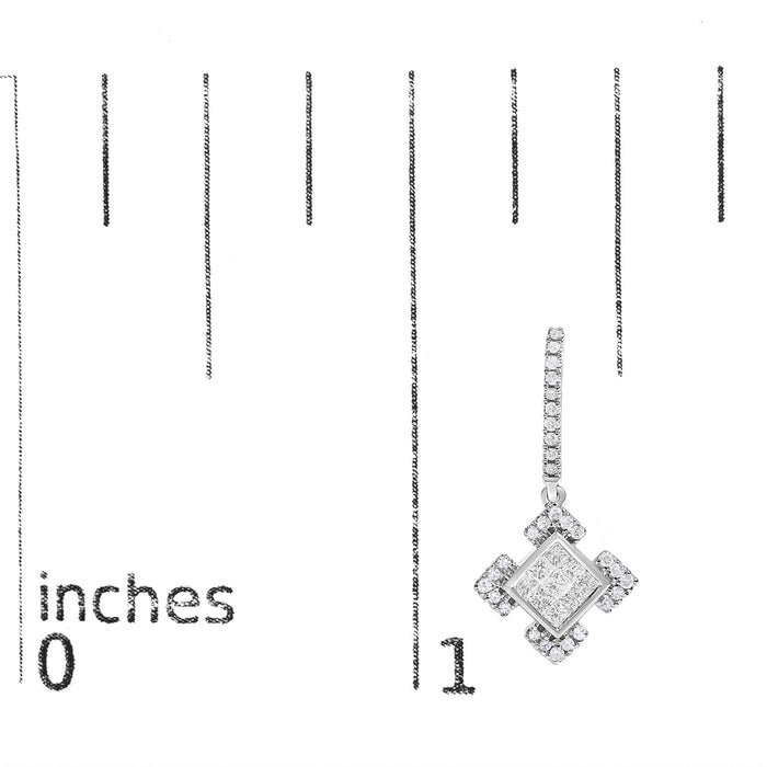 Princess and Round Diamond Geometric Composite Dangle Earrings in 10K White Gold, photo 6