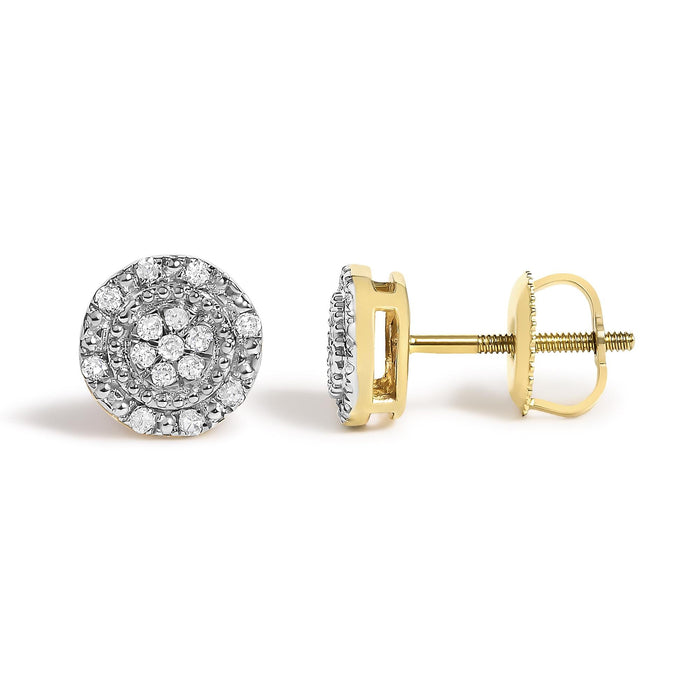 Aretes de botón con halo de cuentas y diamantes de 1/7 ct. p.t. en oro amarillo de 10K, foto 4