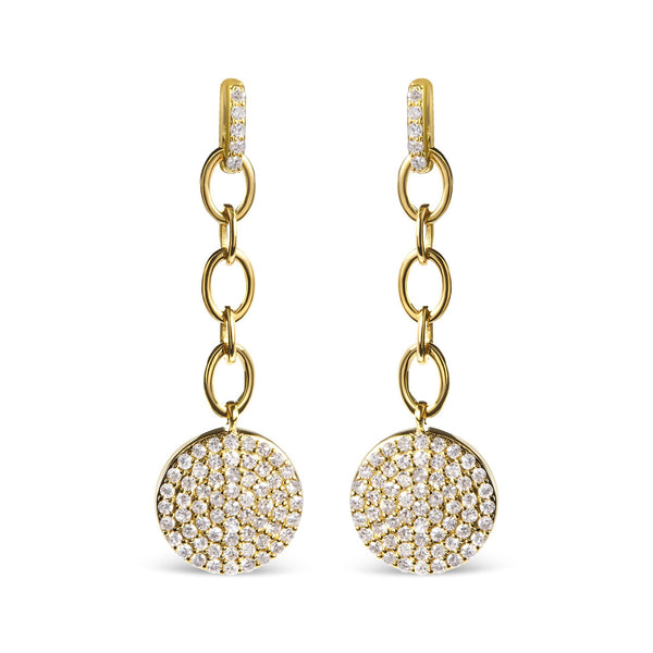 Aretes colgantes de cadena con racimo de diamantes de 1 ct. p.t. en oro amarillo de 14K, foto 1