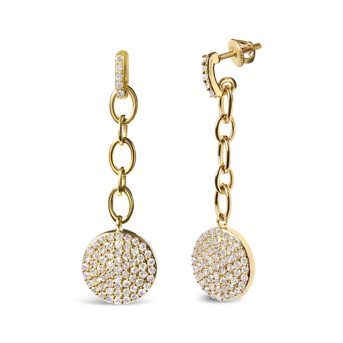 Aretes colgantes de cadena con diamantes en racimo de 1 ct. p.t. en plata de ley bañada en oro amarillo de 18K, foto 2