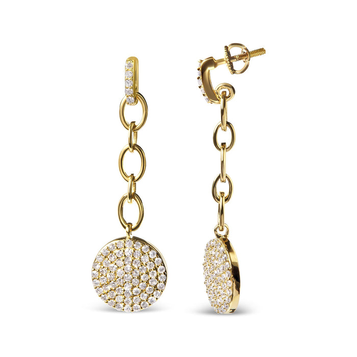 Aretes colgantes de cadena con diamantes en racimo de 1 ct. p.t. en plata de ley bañada en oro amarillo de 18K, foto 4