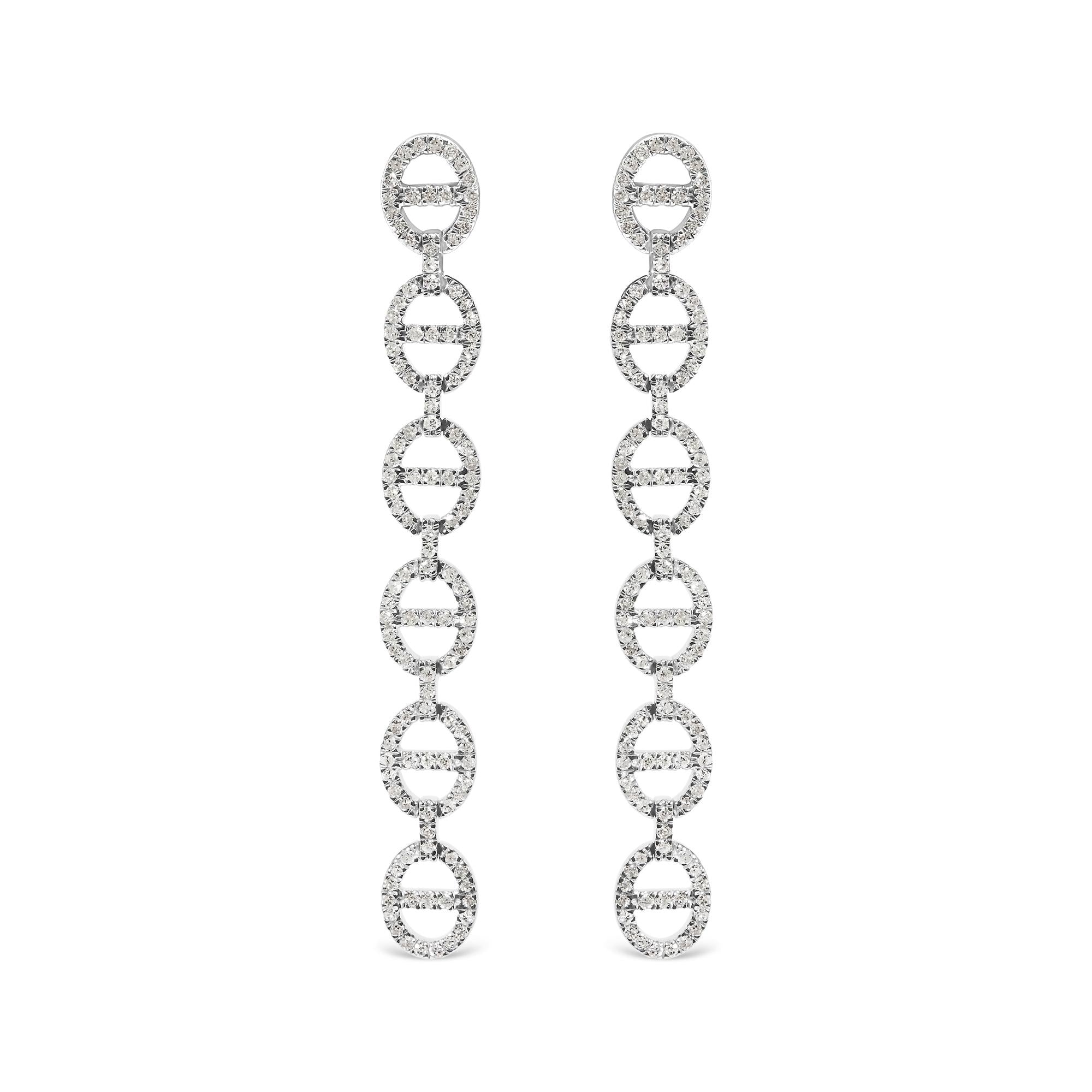 1 Ct. T.W. Diamond Oval Design Dangle Earrings in Sterling Silver, photo 1
