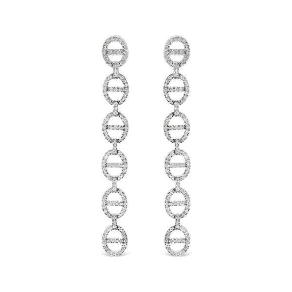 1 Ct. T.W. Diamond Oval Design Dangle Earrings in Sterling Silver, photo 1