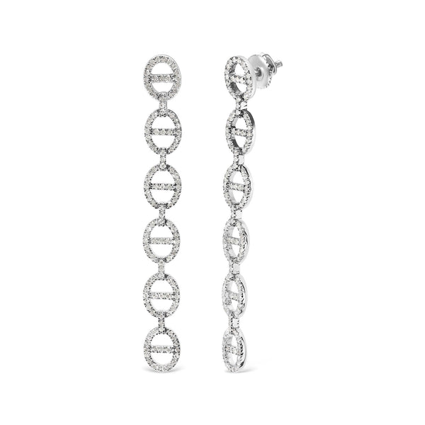 1 Ct. T.W. Diamond Oval Design Dangle Earrings in Sterling Silver, photo 2