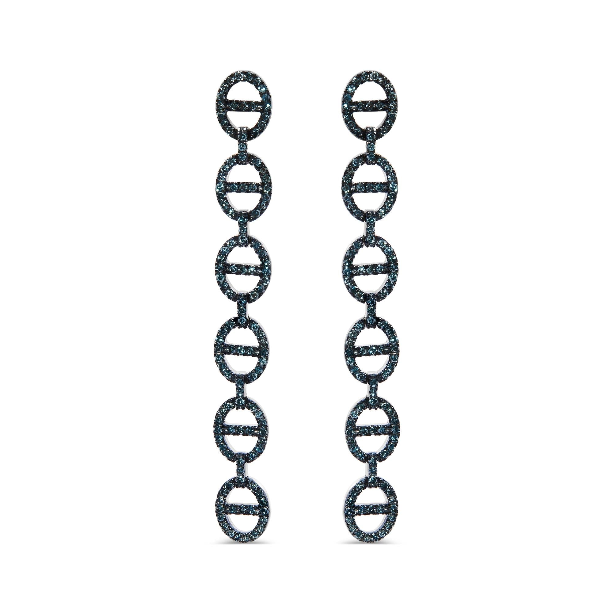 1 Ct. T.W. Treated Blue Diamond Linked Circle Drop Earrings in Sterling Silver, photo 1
