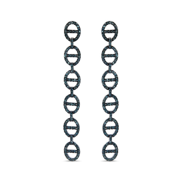 1 Ct. T.W. Treated Blue Diamond Linked Circle Drop Earrings in Sterling Silver, photo 1