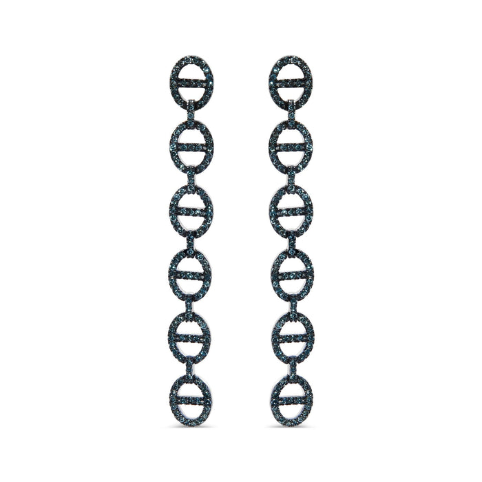 1 Ct. T.W. Treated Blue Diamond Linked Circle Drop Earrings in Sterling Silver, photo 1