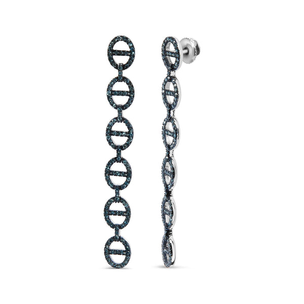 1 Ct. T.W. Treated Blue Diamond Linked Circle Drop Earrings in Sterling Silver, photo 2