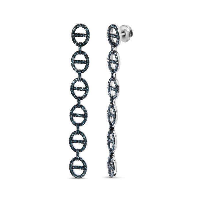1 Ct. T.W. Treated Blue Diamond Linked Circle Drop Earrings in Sterling Silver, photo 2