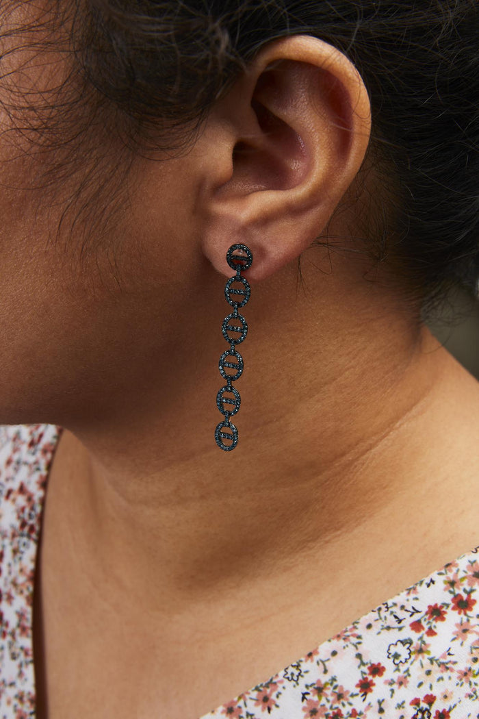1 Ct. T.W. Treated Blue Diamond Linked Circle Drop Earrings in Sterling Silver, photo 3